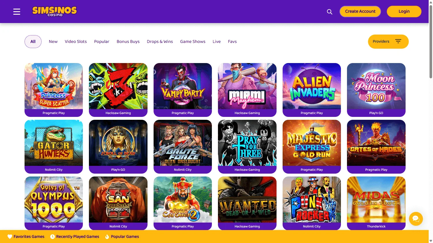 Simsinos Casino desktop games area