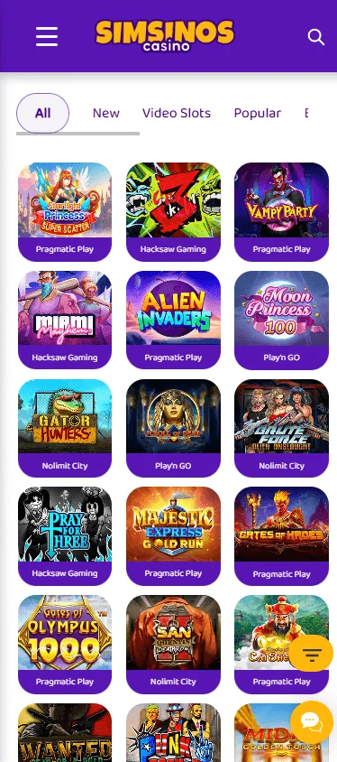 Simsinos Casino mobile games area