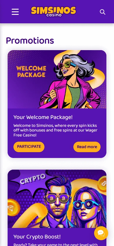 Simsinos Casino mobile promotions area